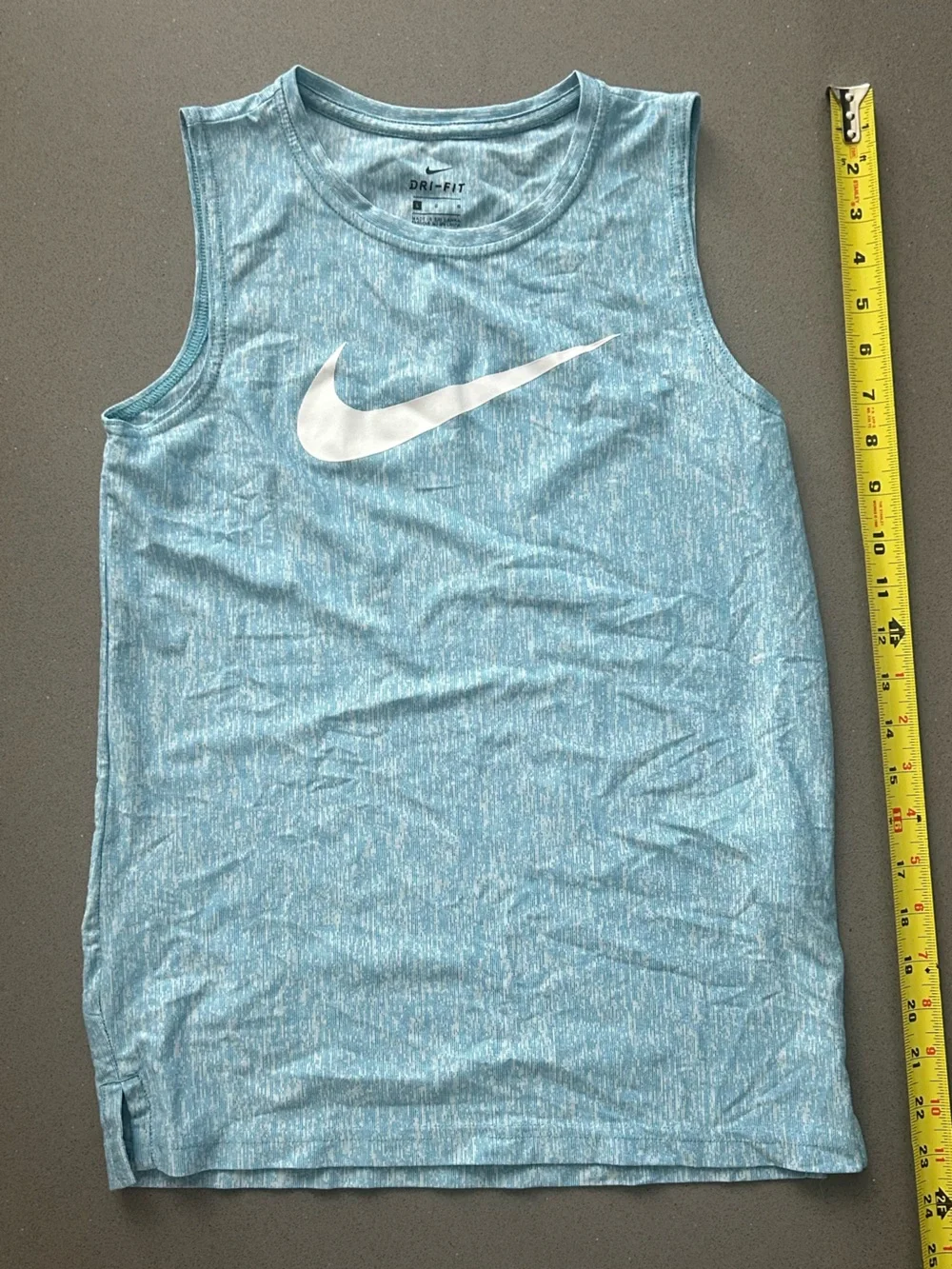 Nike Light Blue Heathered Dri-FIT Tank with White Swoosh